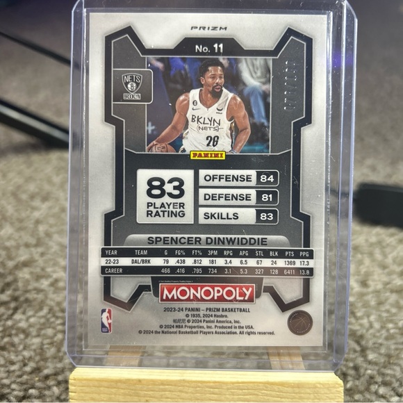 Spencer Dinwiddie NBA Prizm Monopoly #11 Panini Basketball Card /199 - Picture 5 of 5